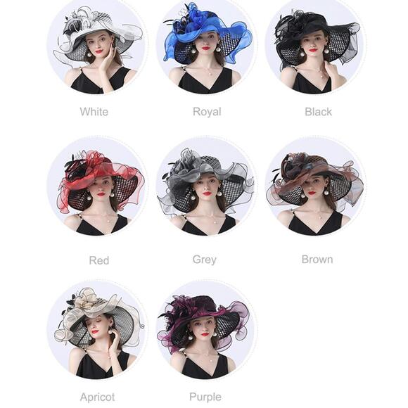 Women\'s Wide Brim Church Hat Organza Fascinator With Silk Flowers For 8591